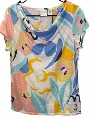 Rachel Zoe Pastel Floral Cowl Neck Blue, Yellow, Pink, Mint. NWT. Size medium